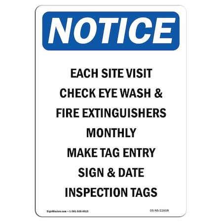 Signmission OSHA Notice, 5" Height, Each Site Visit Check Eye Wash Sign, 5" X 3.5", Portrait OS-NS-D-35-V-11608